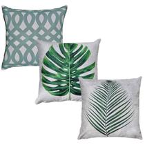 Kit 3 Almofadas Linho Folha Costela Palmeira Geometria 43x43
