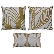 Kit 3 Almofadas Linho Folha Geometria Mostarda 45x45 30x50 Kit 3 Almofadas Linho Folha Geometria Mostarda 45x45 30x50