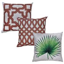 Kit 3 Almofadas Linho Folhagem Geometrias Terracota 43x43