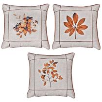 Kit 3 Almofadas Linho Folhagem Terracota Drapeada Luxo 45x45