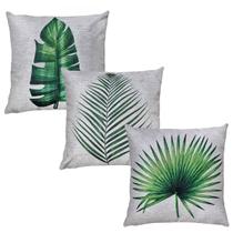 Kit 3 Almofadas Linho Folhas Bananeira Livistona Palma 43x43