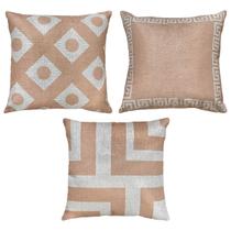 Kit 3 Almofadas Linho Luxo Geometrias Verde-Azul-Rosê 45x45