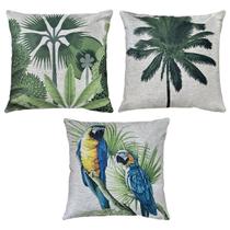 Kit 3 Almofadas Linho Luxo Tropical Tucano Araras Aves 45x45 Kit 3 Almofadas Linho Luxo Tropical Tucano Araras Aves 45x45