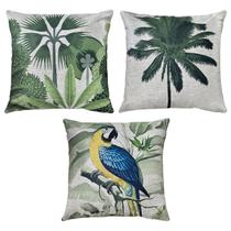 Kit 3 Almofadas Linho Luxo Tropical Tucano Araras Aves 45x45