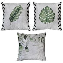Kit 3 Almofadas Linho Tropical Folhas Natureza Verde 45x45 Kit 3 Almofadas Linho Tropical Folhas Natureza Verde 45x45