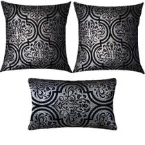 Kit 3 Almofadas Luxo Adamascado Preto e Prata Kit 3 Almofadas Luxo Adamascado Preto e Prata