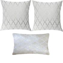 Kit 3 Almofadas Luxo Geométrico Branco e Prata Kit 3 Almofadas Luxo Geométrico Branco e Prata