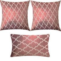 Kit 3 Almofadas Luxo Geométrico Rosê Gold