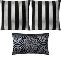 Kit 3 Almofadas Luxo Listrado e Arabesco Preto e Prata Kit 3 Almofadas Luxo Listrado e Arabesco Preto e Prata
