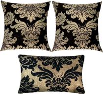 Kit 3 Almofadas Luxo Medalhão Preto e Dourado