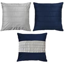 Kit 3 Almofadas Luxo Veludo Drapeada Azul Escuro Areia 45x45