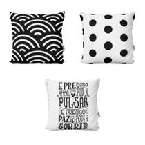 Kit 3 Almofadas Preto e Branco É Preciso Amor Para Sofá Decoração Sala de Estar 40x40 Novadecora