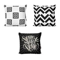 Kit 3 Almofadas Preto e Branco Home Sweet Decoração Para Sofá Sala de Estar 40x40 Novadecora