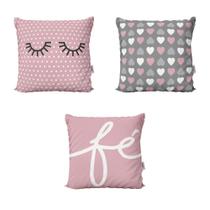 Kit 3 Almofadas Rose e Cinza Fé Cílios Para Sofá Decoração Sala de Estar 40x40 Novadecora Kit 3 Almofadas Rose e Cinza Fé Cílios Para Sofá Decoração Sala de Estar 40x40 Novadecora
