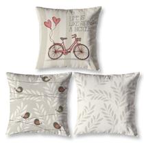 Kit 3 Almofadas Sala Quarto Sofá Menina Cheias Estampadas 40cm x 40cm Digital Decorativa