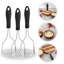 Kit 3 Amassadores Espremedor De Batatas Manual P/ Purê Inox Reforçado