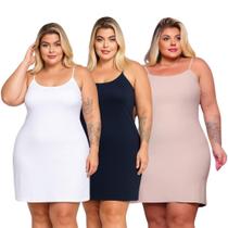 Kit 3 Anágua Plus Size Vestido Segunda Pele Com Alça Fina Decote Reto Combinete Confortável