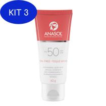 Kit 3 Anasol Fps 50 Protetor Facial Toque Seco Com Argila Orgânica