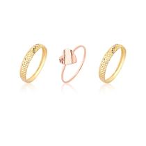 Kit 3 Anéis Conjunto Anel Coração Com Aparador Ouro 10k