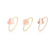 Kit 3 Anéis Conjunto Anel Coração Trevo Coleção Ouro 18k Kit 3 Anéis Conjunto Anel Coração Trevo Coleção Ouro 18k