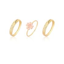 Kit 3 Anéis Conjunto Anel Flor Rosé Com Aparadores Ouro 10k