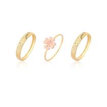 Kit 3 Anéis Conjunto Anel Flor Rosé Com Aparadores Ouro 18k