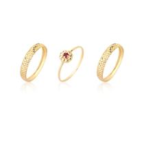 Kit 3 Anéis Conjunto Anel Pedra Aparadores Ouro 18k Kit 3 Anéis Conjunto Anel Pedra Aparadores Ouro 18k