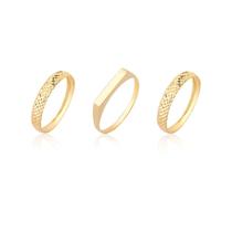 Kit 3 Anéis Conjunto Anel Quadrado Aparadores Ouro 10k