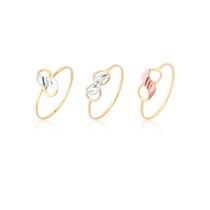 Kit 3 Anéis Conjunto Coleção 3 Cores Ouro 10k