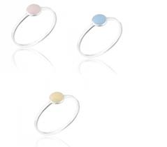 Kit 3 anéis de prata 925 trio color minimalista rosa/amarelo/azul