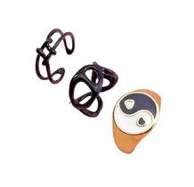 Kit 3 Anéis Dourado Preto Dedeira Yin Yang Detalhes Branco Kit 3 Anéis Dourado Preto Dedeira Yin Yang Detalhes Branco
