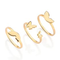 Kit 3 aneis rommanel banhado ouro 3x 24k 18k e 22k feminino triplo borboletas 513488 Kit 3 aneis rommanel banhado ouro 3x 24k 18k e 22k feminino triplo borboletas 513488