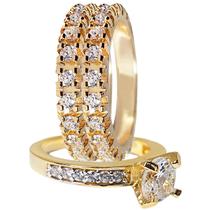 Kit 3 Anéis Solitário Com Aparador Ouro 18k Banhado em 10 Camadas Kit 3 Anéis Solitário Com Aparador Ouro 18k Banhado em 10 Camadas