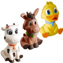 Kit 3 Animais Burrinho, Vaquinha e Patinho, Mordedor P/Bebê