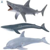 Kit 3 Animais Marinhos Aquaticos Tubarão Golfinho Macia E Flexível