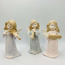 Kit 3 Anjos Musical Porcelana 18x9cm