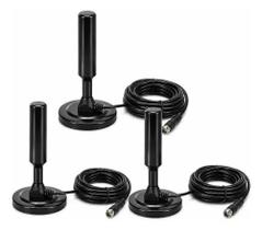 Kit 3 Antenas Para TV Digital Interna e Externa Base Magnética Cabo 5m