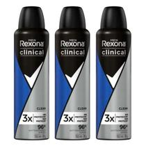 Kit 3 Antitranspirante Aerosol Rexona Men Clinical Clean 150ml cada