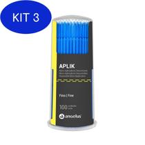 Kit 3 Aplicador Fino Azul Com 100Un Aplik - Angelus