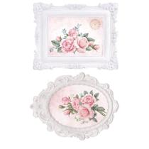 Kit 3 Aplique Decoupage Molduras com Rosas Apm4-492 em Papel e Mdf 4cm Litoarte