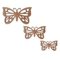 Kit 3 Apliques Mdf cru Borboleta Quadro Decoração com fita dupla face aplique borboletas