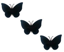 Kit 3 Apliques Mdf Preto Borboleta 12x9 Cm Quadro Decoração com fita dupla face aplique borboletas