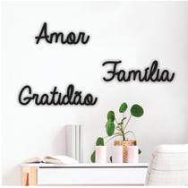Kit 3 apliques palavras Gratidão Família Amor Decorativo Para Parede Enfeite Quarto Sala Cozinha Decoração