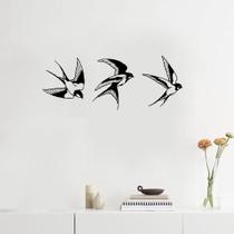 Kit 3 Apliques Vazados de Parede Pássaros Voando Decorativos Esculturas Mdf Preto Sala