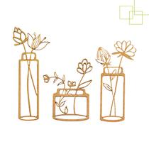 Kit 3 Apliques Vazados em MDF Vasos com Flores Tamanhos Diversos Kit 3 Apliques Vazados em MDF Vasos com Flores Tamanhos Diversos