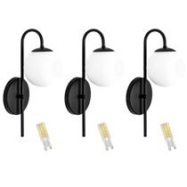 Kit 3 Arandela Curva Globo 12 Jabuticaba Preto Fosco C/ Led Kit 3 Arandela Curva Globo 12 Jabuticaba Preto Fosco C/ Led