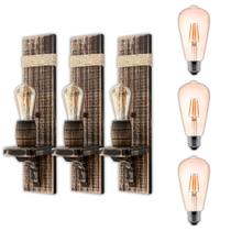 Kit 3 Arandela Luminária de Parede Colonial em Madeira Maciça Rústica e Sisal Ideal para Sítios Chácaras Chalés Retrô Vintage Kit 3 Arandela Luminária de Parede Colonial em Madeira Maciça Rústica e Sisal Ideal para Sítios Chácaras Chalés Retrô Vintage