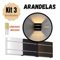 Kit 3 Arandelas 2 Frisos com Lâmpadas LED G9 Facho Duplo Interno e Externo Luminária de Parede para Muro, Piscina, Jardim e Corredor Preto, Bran Kit 3 Arandelas 2 Frisos com Lâmpadas LED G9 Facho Duplo Interno e Externo Luminária de Parede para Muro, Piscina, Jardim e Corredor Preto, Bran
