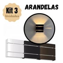 Kit 3 Arandelas 2 Frisos Facho Duplo Interno e Externo Luminária de Parede para Muro, Piscina, Jardim e Corredor Preto, Bran