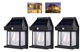 Kit 3 Arandelas Abajur Solar Luminária Parede Externa Lâmpada Prova D'água